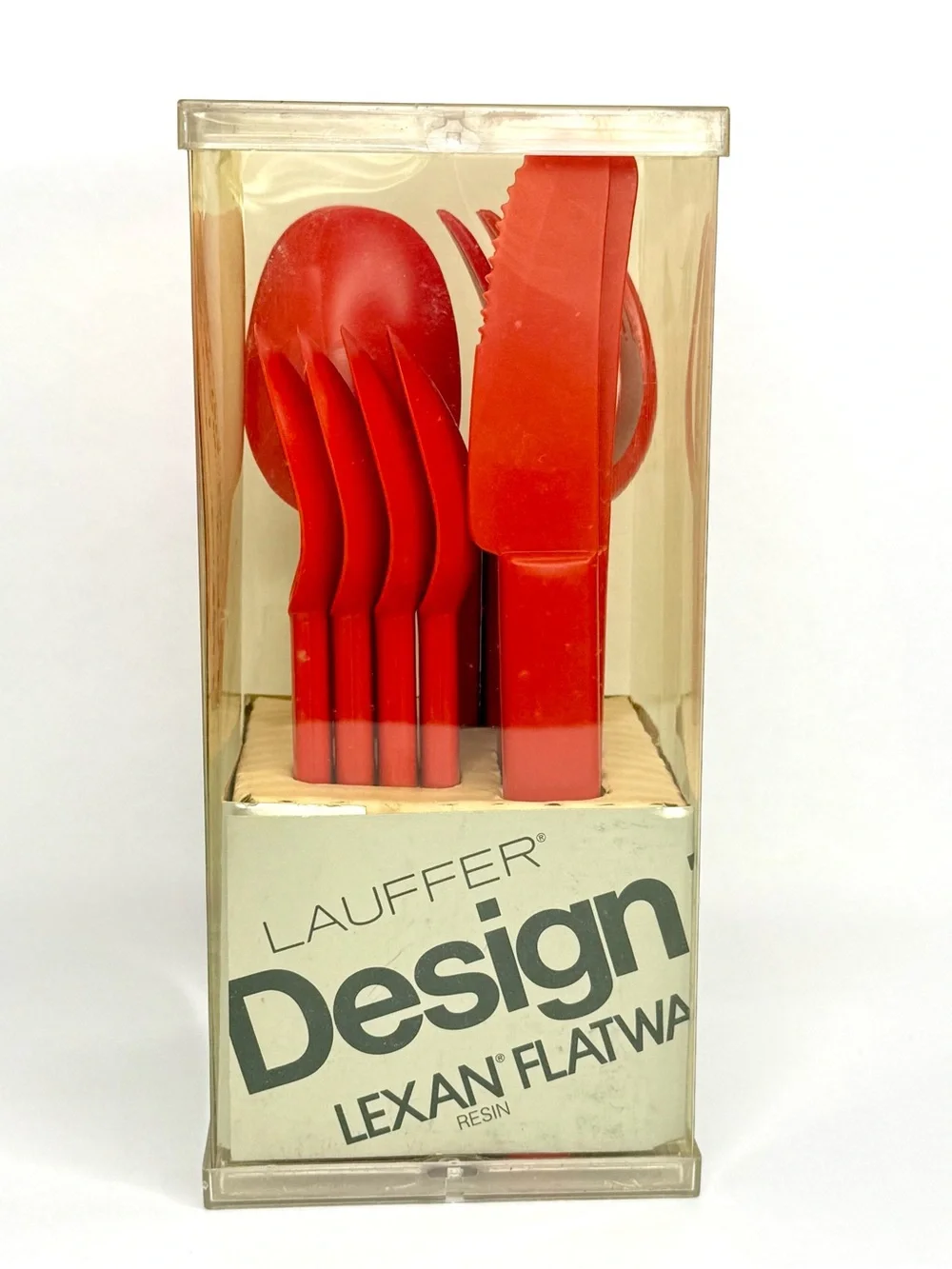 VTG Lauffer Design 10 Lexan Resin Red Flatware NIB 16 Piece Set DON WALLANCE MCM